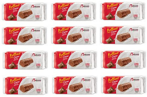 12x Balconi Rollino Cacao & Chocolate Cream Sponge Roll Snack 6X 37g