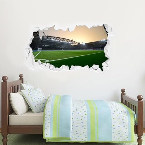 Beautiful Game Chelsea Football Club Official Stamford Bridge Stadium Evening Match Broken Wall Mural Sticker (90cm x 45cm)