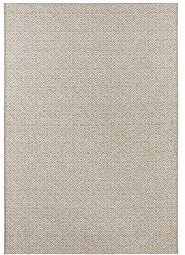 Elle Decoration Bloom In- und Outdoor Teppich 140x200cm - Sisal Optik Modernes Design Flachgewebe – Wetterfest für Terrasse, Balkon, Wohnzimmer, Küche, Büro und Schlafzimmer in Beige Creme