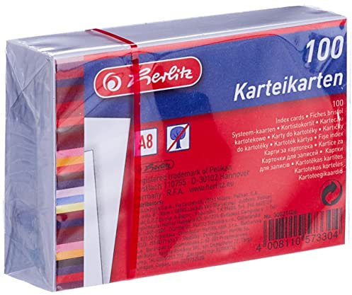 Herlitz Karteikarte A8, blanko, weiß, 1 Pack mit 100 Stück