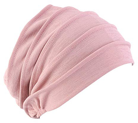 Femme Bonnet Turban Chimio Extensible Bonnet de Nuit Sommeil Coton Couvre-chef Calotte Doux Bandeau Foulard Musulmane Mode Chapeau Perte Cheveux pour Cancer Alopécie Sortie - Rose - Taille unique