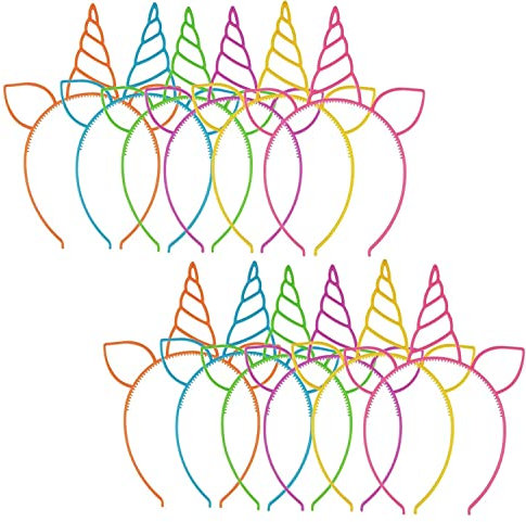 12 Stück Kunststoff-Stirnbänder, Einhorn-Stirnbänder in Einhorn-Form, Haarbänder aus Kunststoff, Einhorn-Stirnband aus Kunststoff, Einhorn-Stirnband, Einhorn-Stirnband, Hornband (A)