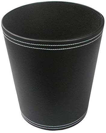 Tubayia PU Leather Rubbish Bin Waste Paper Bin for Kitchen, Bathroom, Bedroom, Office (Black)