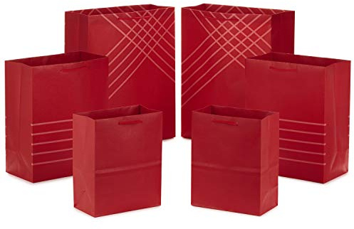 Hallmark Rote Geschenktüten in verschiedenen Größen (6 Stück: 2 mittelgroße 22,9 cm, 2 große 27,9 cm, 2 extra große 35,6 cm) für Weihnachten, Geburtstage, Abschlussfeiern, Vatertag, Babypartys,