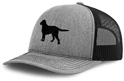 Custom Richardson Trucker Hat Black Labrador Retriever Lab Stickerei Polyester, Heather Grey Black Design, Einheitsgröße