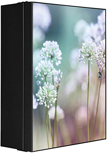 banjado Medizinschrank abschliessbar mit Motiv Lauchblüte 35x46x15cm - großer Arzneischrank für die Hausapotheke - Medikamentenschrank aus Metall zur Medikamenten Aufbewahrung