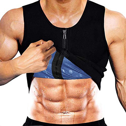 Yokald Herren Sauna Schweiß Weste Zipper Anzug Polymer Korsett Fitness Shapewear Kompression Taille Trainer Top Körperformer für Workout (schwarz, M)