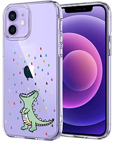 Unov Case Compatible with iPhone 12 Mini Case Clear with Pattern Slim Protective Soft TPU Bumper Embossed Design 5.4 Inch (Rainbow Dinosaur)