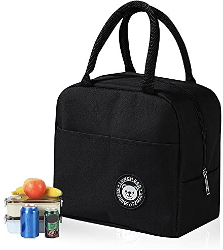 Gtwinsone Bolsa Termica Porta Alimentos Termico Bolsa Nevera Portatil Pequeña Bolsa Isotermica Bolsa Comida Trabajo Impermeable Lunch Bag Doble Bolsa Almuerzo para Mujeres Oficina Escuela Picnic Negro