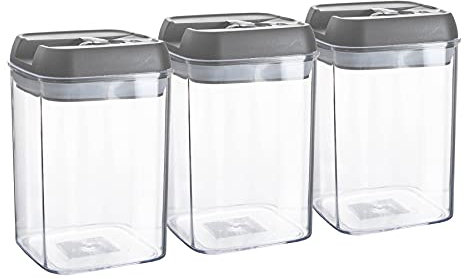 Argon Table Food Storage Containers with Airtight Flip Lock Lids - 800ml - Grey - 6 Pack - Plastic Kitchen Storage Tupperware Pantry Food Organiser for Cereal, Oats, Sugar, Coffee, Biscuits, Tea