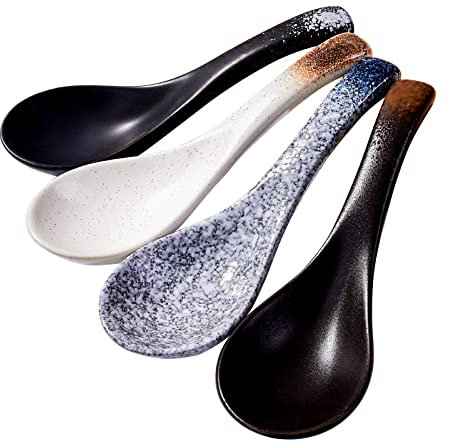 4 Pieces Japanese Soup Spoons, Asian Soup Spoon Suitable for Rice, Porridge, Cereal, Wonton, Tong sui, Pho, Udon, Ramen