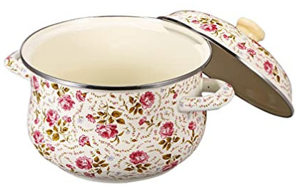 Cabilock Suppentopf Schmortopf Emaille Suppe Kochtopf Emaile Schüssel Mit Deckel Doppelohr Blumen Muster Emaille Chinesische Stil Retro Knetschüssel Multifunktional Schüssel für Kochen