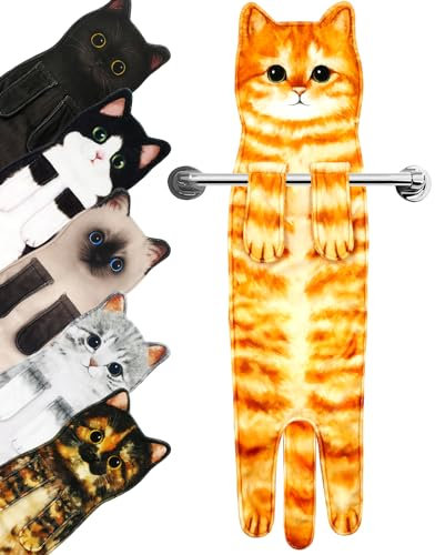 PAT JUUMG Funny Cat Hand Towels for Bathroom,Cute Bathroom Decorative Hanging Kitchen Towel,Super Absorbent Soft,Cat Gifts for Cat Lovers,Gifts For Women/New Home Gifts(Orange Cat)