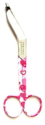 Ciseaux de pansement en acier inoxydable avec poignée colorée de 14 cm (motif cœur rose)