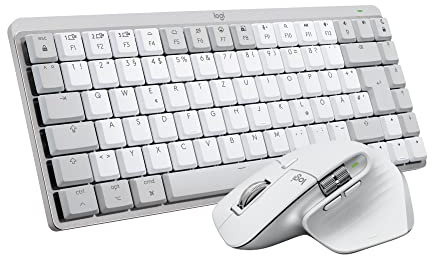Logitech MX Mechanical Mini für Mac, Kabellose Tastatur mit Beleuchtung + MX Master 3S für Mac - Kabellose Bluetooth-Maus mit ultraschnellem Scrollen - Pale Grey