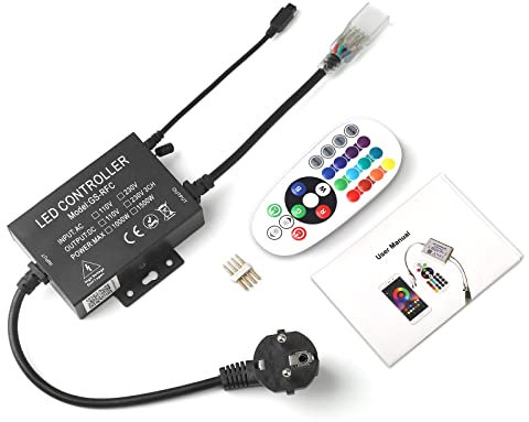 GreenSun Bluetooth Controller RF Controller für LED Lichtband, 24 Tasten Remote Control mit Fernbedienung für Led Streifen, 220V Kontroller Steuerung, EU Netzteil Stecker für RGB LED Strip 50M