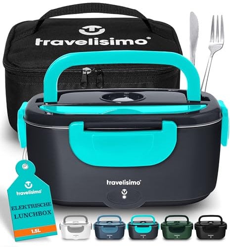 TRAVELISIMO Gamelle Chauffante 80W Lunch Box Chauffante 1,5L Marmite Electrique 3 en 1 220V 24V 12V, Boite Chauffante Repas, Gamelle Chauffante Allume Cigare, Réchauffe Plat Electrique, Boîtes-Repas