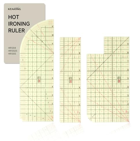 KEARING, 3 Pieces Hot Hem Ruler for Sewing, 10 Inch & 12 Inch, Patented Heat Resistant Non-Slip Hot Ironing Ruler for Measure, Mark, Fold, Press with Dry or Steam Iron
