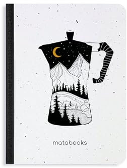 Matabooks, nachhaltige und vegane Notizbücher A6 aus Graspapier, Samenbuch, 102 blanko Seiten, Natur, Handmade, Made in Germany (coffee)