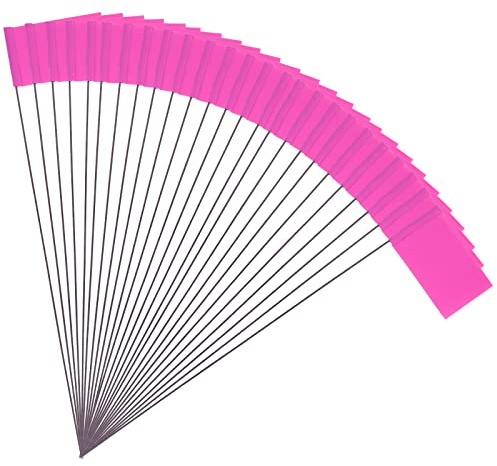 50pcs 5,1x7,6cm Drapeaux de Marquage avec Poteau en Acier Vinyle Drapeau de Marquage Pelouse pour Publics Souterrains Industriels les Égouts l'Aménagement Paysager l'Arpentage (Rose)