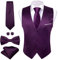 Barry.Wang Costume formel pour homme avec gilet col en V et nœud papillon - Coupe ajustée - Style décontracté - Couleur unie - Pour fête de mariage - Smoking, violet, M