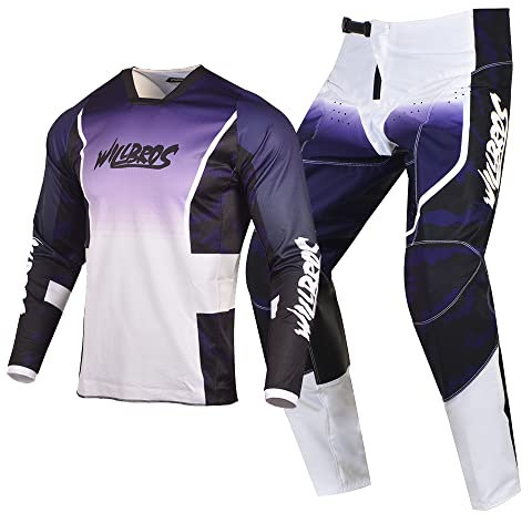 Willbros Motocross Jersey und Hosen Combo Erwachsener Rennbekleidung Reiten Anzug MX Getriebe Set Dirt Bike Weiß Lila (Jersey S Pants 30)
