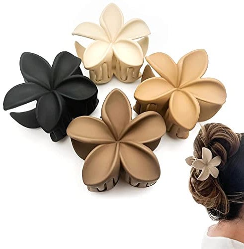 4 PCS Flower Hair Claw Clips - Hawaiian Matte Hair Clips for Women Girls Thick Thin Hair Cute Non-slip Strong Hold Hair Catch Clamps 7cm(4 Neutral Colors)