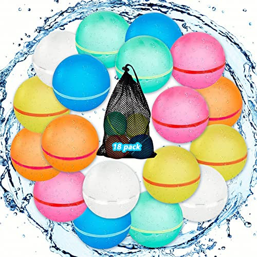 18 pcs Wiederverwendbare Wasserballons für Kinder und Erwachsene, magnetische, nachfüllbare, schnell selbstdichtende Wasserbombe mit Netzbeutel, latexfreie Silikon-Wasserbälle für Sommer-Pool-Partys…