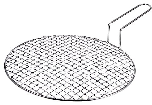 sourcing map Stainless Steel Grill 11-inch Round Barbecue Net BBQ Grill Pan Non-Stick Baking Wire Mesh Rack with Handle for Charcoal BBQ Steak