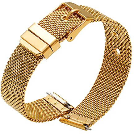 SMYAOSI Edelstahl Mesh Uhrenarmband für Herren und Damen, Mesh Uhrenarmbänder mit Schnellverschluss für10mm 12mm 14mm 16mm 18mm 20mm 22mm Smartwatch (16mm, Gold)