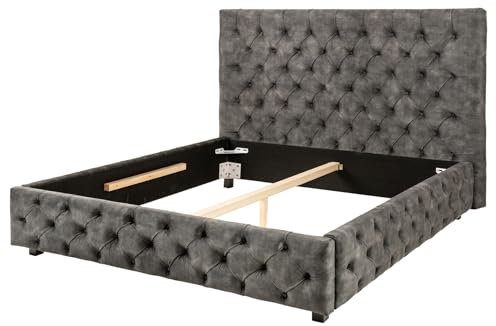riess-ambiente.de Elegantes Doppelbett Paris 180x200cm grau Olive Samt Chesterfield Design Bett Luxusbett Polsterbett