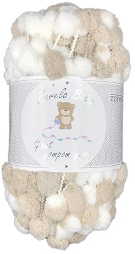 Zarela Baby Giant Pom Pom Yarn Wool (G09 White-Beige)