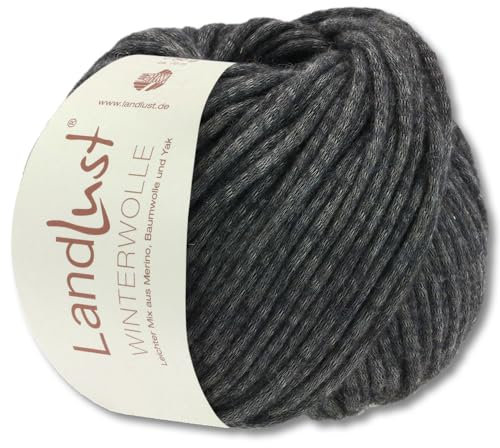 Frida's Wollhaus Lana Grossa 50 g Landlust Winterwolle Merino Yak Wolle Garn Stricken 23 Farben (7 | Anthrazit meliert)