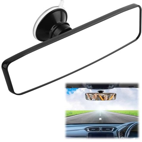 VFANDV Espejo Retrovisor Interior, 24 x 6.5cm Espejo Retrovisor Coche Universal con Ventosa Retrovisor Antideslumbrante 360° Espejos Interiores Universal Plano Gran Angular para Automóvil SUV