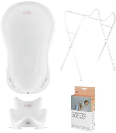 Hylat Baby Set: Baby Badewanne mit Gestell, Badesitz und Abfluss - TÜV Rheinland zertifiziert - ideale Lösung für die tolle Badeerlebnisse - Lite-Kollektion - Farbe: Weiß, Motiv: Friends