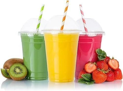 Nationwide Paper 50pcs 16oz Clear Plastic Smoothie Cups with Dome Lids, Ideal for Milkshake Juice Sweets & Thick Shakes Ice Cream Cups for Bar & Restaurants (475ml)