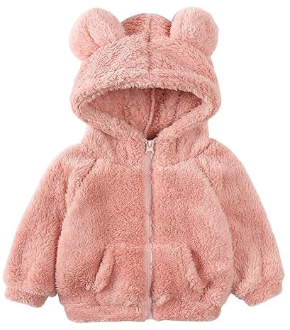 Alunsito Baby Boy Girl Autunno Inverno Abbigliamento Manica lunga Cerniera Felpa con cappuccio Cappotto Giacca in pile semplice Giacca con cappuccio con orecchie d'orso