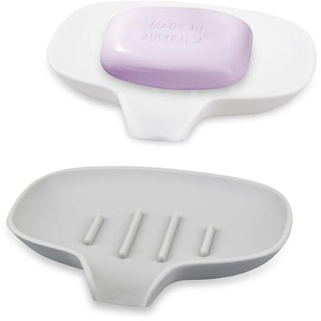 Lot de 2 porte-savon en silicone Fikiro avec écoulement - Porte-savon avec filet en silicone - Porte-savon en silicone - Garde le savon sec - Pour douche, salle de bain, cuisine, lavage des mains -