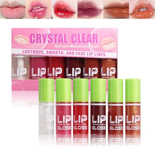 Lipgloss Set - 6 Farben Lip Oil Set - Hydrating & Moisturiser Lip Gloss, Glanzend Lippen Care Lippenöl - Intensiver Glanz & bis zu 12 Stunden Pflege - Lang Anhaltender Feuchtigkeit, Geleeartiger