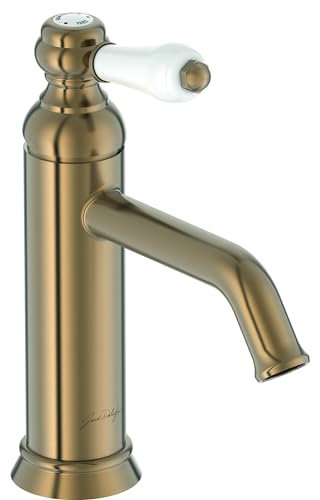 Jacob Delafon - Mitigeur lavabo Louise - Design Rétro, poignée céramique - Économie d’eau - Installation facile - 17x23,20x5,5 cm - Finition Bronze - E24360-BCN