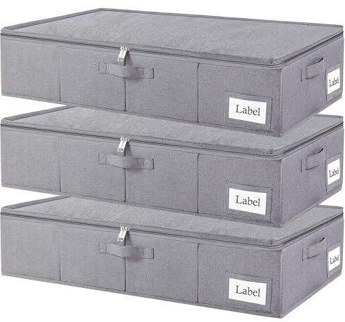 Yawinhe Faltbarer Unterbett-Aufbewahrungskorb mit Deckel, Aufbewahrungstasche Unterbettkommode mit Langlebige Reißverschluss und Griffen, für Kleidung, Schuhe,3-Pack, 80x40x15cm, Grau