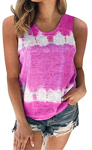 NRTOTI Übergröße, Alltag, Sommer, Frühling, Sommer, lässig, Rundhalsausschnitt, ärmellos, Batikdruck, Patchwork, Rundhalsausschnitt, Tanktops (S 5XL) Oversized Bluse Damen