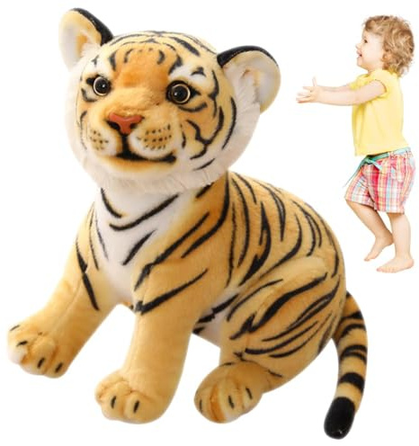 PLNVNVP Tiger Plüschtier Realistische Tiger Kuscheltiere Gelb Baby Plüsch Tigers Plüsch Puppe Tigers Stofftier Kissen Plüschtier Klein Tiger Geschenk (23cm, Gelb)
