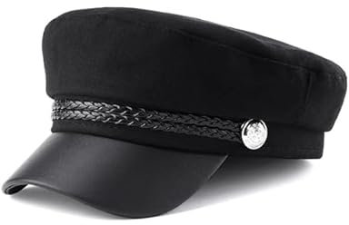 VANTOBEST Modische Damen-Mütze, Fiddler-Cap, Schirmmütze für Alle Jahreszeiten, Französische Baumwolle, Bäckermütze, Schwarz, 1