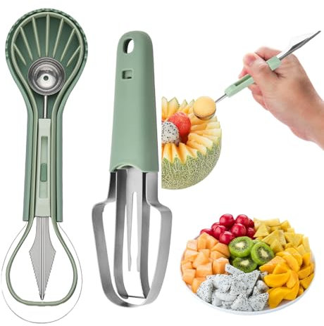 Coupe Pastèque,Yiyifor 2 PCS Trancheuse de Pastèque 3 en 1,Trancheuse à Pastèque,Trancheuse de Melon,Coupe-Pastèque en Acier Inoxydable,pour PastèQue Fruit Du Dragon Sculpture de Fruits,Garnir
