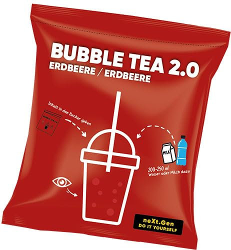 Erdbeere Bubble Tea 2.0 - Instant Bubble Tea im Beutel inkl. Strohhalme, Einfache Zubereitung, Mit Milch oder Wasser, Perfekt für Unterwegs, Recyclingfähig, Intensiver Geschmack