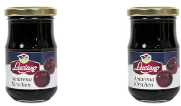 Luciano Amarena Kirschen 140g, entkernte Sauerkirschen im Glas, Maraschino Kirschen, Perfekt für Cocktails und Desserts (Packung mit 2)