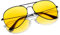 KANASTAL Black Night Driving Glasses Mens Yellow Tinted Glasses Headlight Anti Glare Night Driving Large Womens Metal Polarised UV400 Fishing - Black Frame Yellow Lens