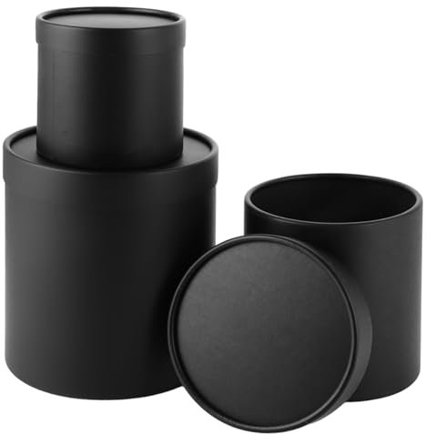 Oungy 3er Set Geschenkbox Rund Schwarz Runde Geschenkbox mit Deckel 18cm, Geschenkboxen Set aus Karton Geschenkkarton mit Deckel Runde Box Karton mit Deckel ideal für Geburtstag, Hochzeit, Ø12/15/18cm