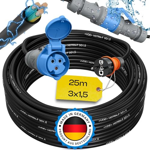 maxgo 25m Camping Adapter Schuko auf CEE 230v 16a 3x1,5 H07RN-F Stromadapter Stromkabel Landstromanschluss Adapterkabel Verlängerungskabel Kabel Wohnmobil Schukostecker Mennekes Campingkupplung